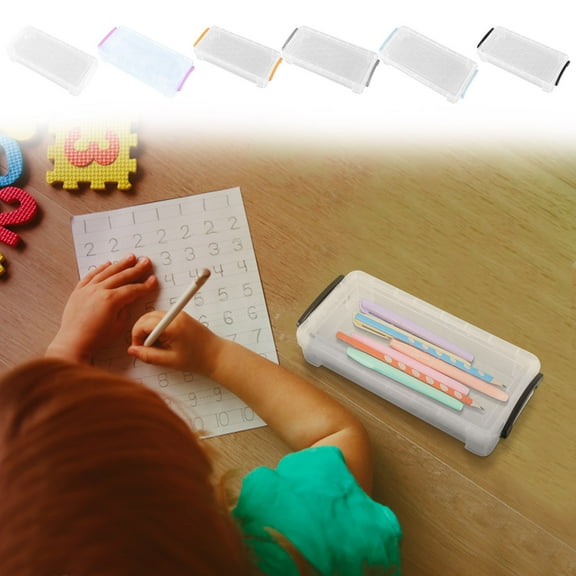 Plastic Pencil Case Organizer | Transparent Stackable Storage Box | ABS Material | Snap-Lock Lid & Handles | Large Capacity | 215x100x40mm | For Office Supplies, Art Tools, Writing Utensils