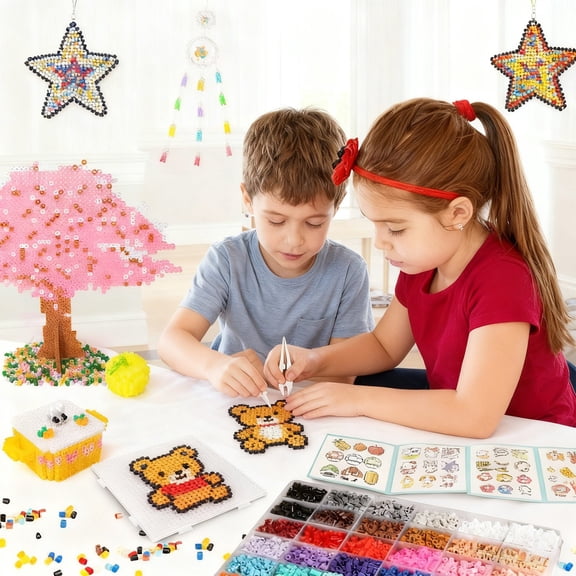 Plastic Perler Beads 24 Color 5mm Melty Beads Set with Pegboards Ironing Paper Chain Accessories and Iron Beads for Kids Crafts(1Pcs) Rkxzt