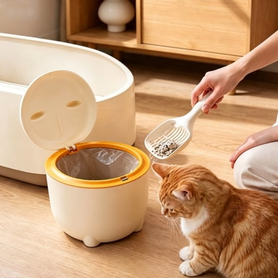 Plastic Pet Litter Bin with Odor-Proof Elastic Top, Holds Garbage Bags, for Cat Litter and Pet Waste Storage