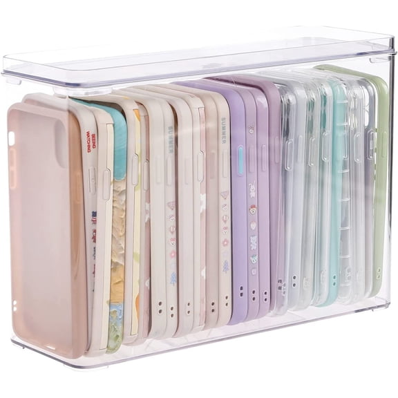 Plastic Phone Case Organizer, Clear Storage Holder Box with Lid for Cell Phone Basic Cases, Multifunctional Phone Case Storage Box for Desk, Cupboard, Cabinet