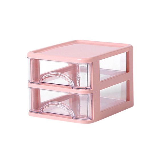 Plastic Photo Storage Box with Transparent Small Drawer Desk, Multi-Layer Compartments for Stationery and Cosmetics Organization