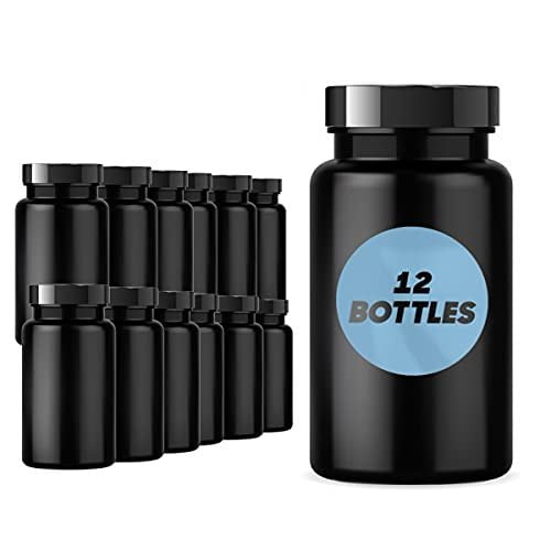 Plastic Pill Bottle 12 Pack Dark Amber Container with Smoothed Lid, 38-400 Neck, 120 cc Capacity
