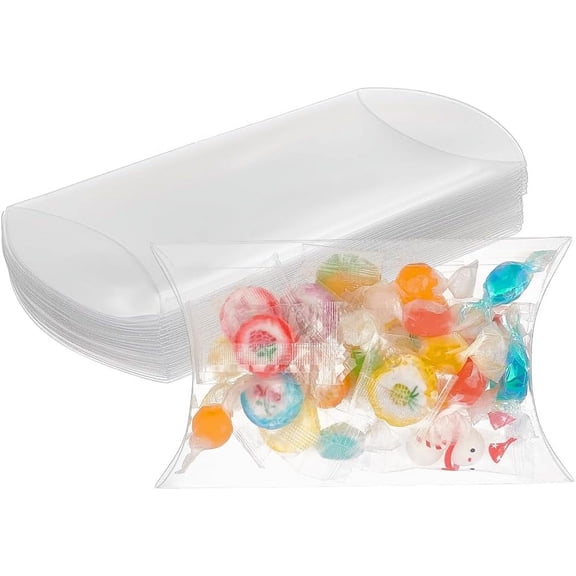 Plastic Pillow Favor Box Candy Treat Gift Box for Wedding Party Baby Shower Packing Box Clear 17.1x9.05x0.05cm Box: 14x8.2x3cm diy