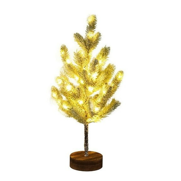 Plastic Pine Needle Tree Lamp Small 21.65" Artificial Snow Flocked Christmas Tree with Warm White LED Lights Battery Operated Tabletop Centerpiece Decor for Desk or Party Green Single Piece JASKFLY