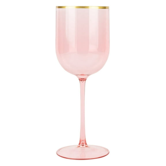 Plastic Pink W Gold Rim Stemmed Goblets Wine Glasses BPA Free 12 Oz Disposable Elegant Drink Cups for Parties Wedding Receptions Fancy Reusable Tumblers for EZ CleanUp 5 Pack