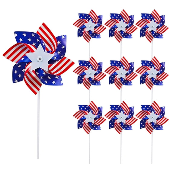 Plastic Pinwheels Set of 10 American Flag Pattern Wind Spinners for Outdoor Yard Garden Party Decor Durable Material