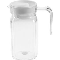 Plastic Pitcher 600ml, 1 Pc Unbreakable Clear Plastic Pitcher with Lid, BPA-Free, Heat-Resistant Small Plastic Water Pitcher for Tea, Sangria, Lemonade, Juice, Milk, Stripe, 6.3x3.35 Inch, White