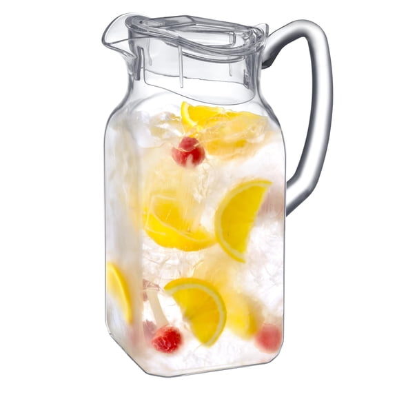 Plastic Pitcher (64 oz, 2 Quart), Clear Water Pitcher with Lid, Fridge Jug,  Shatter-Proof, Great for Iced Tea, Sangria, Lemonade, Juice, Milk, and More