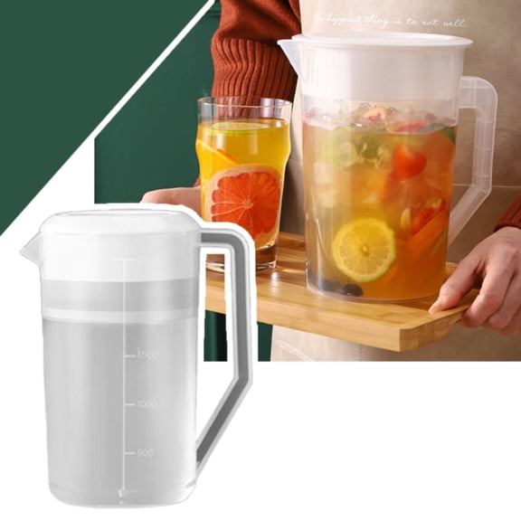 Plastic Pitcher, Clear Pitcher with Lid and Spout, Water Jug for Fridge, Ice Tea Pitchers for Juice, Sangria, Lemonade, Milk, Coffee, Cold or Hot Beverages, 2500 ML