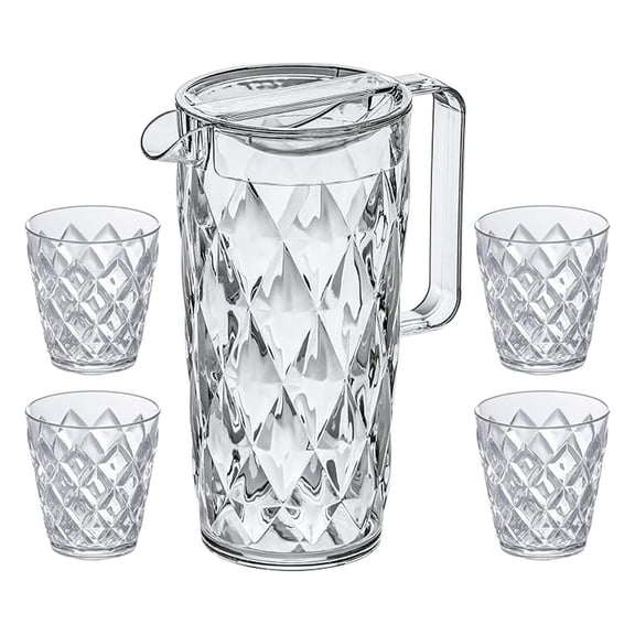 Plastic Pitcher & Glasses Set - Water, Juice, Iced Tea Carafe - Wedding, Party, Restaurant Drinkware - Stackable & Insulated