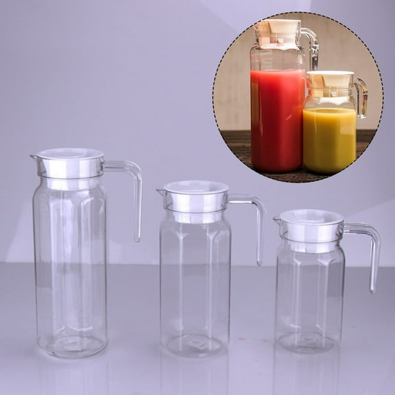 Plastic Pitcher with Lid Clear Acrylic Pitcher Shatter Proof Drink Pitcher Juice Containers with Lids for Fridge Iced Tea Pitcher with Spout Handle for Water Milk Sangria Lemonade (17 oz)