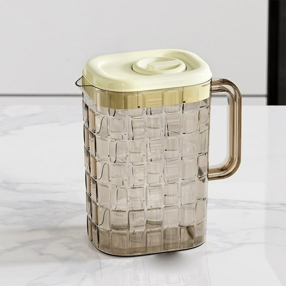 Plastic Pitcher with Lid, Ribbed Handle, 68 Ounce Capacity, for Iced Tea, Lemonade, and Cold Water Dispensing, Beige, by FAJHHA