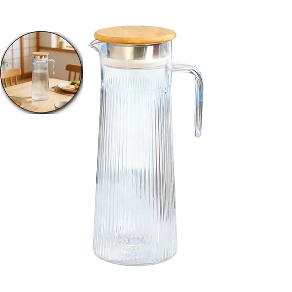 Plastic Pitcher with Lid, Unbreakable Small Water Jug, Clear Ice Tea Pitcher with Handle for Lemonade, Cold or Hot Beverages, Juice, Milk, Fridge