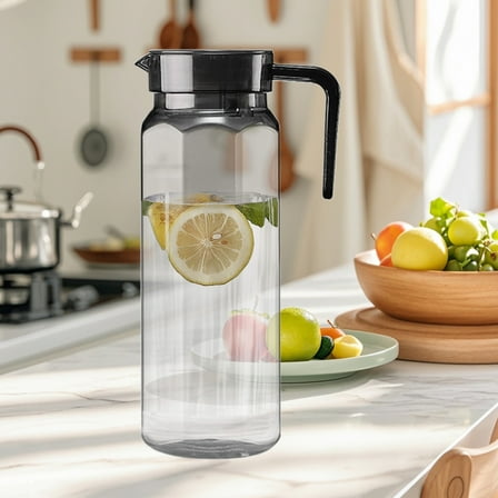 Plastic Pitcher with Push Lid, 1.6L Capacity Food Grade Pitcher for Iced Tea, Coffee, Lemonade, Dishwasher Safe, Leak Proof, Fridge Door Storage