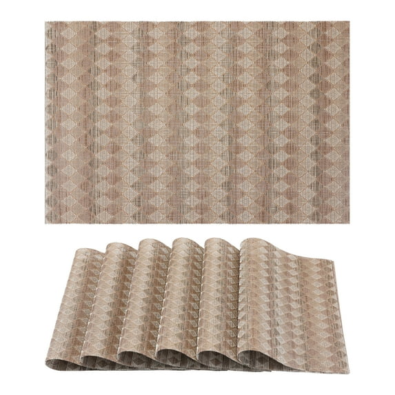 Plastic Placemats Set of 6 Placemats with Pattern for Dining Table Decor Washable Kitchen Table Mat Wipe Clean Coffee 17.7*11.8inch