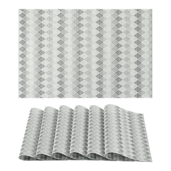 Plastic Placemats Set of 6 Placemats with Pattern for Dining Table Decor Washable Kitchen Table Mat Wipe Clean Gray 17.7*11.8inch