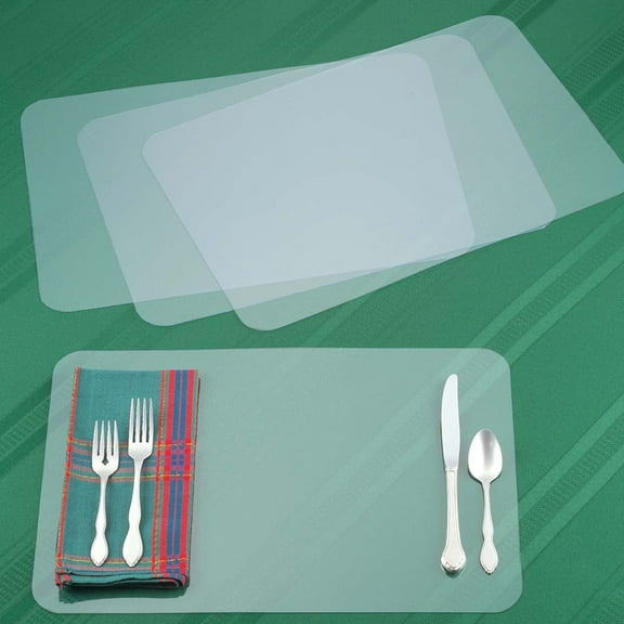 Plastic Placemats Wipeable, Clear Placemats, 12X18 in, Table Placemats Set of 4, Spill Protection, Kitchen and Dining, Rounded Corners, 4 Pk