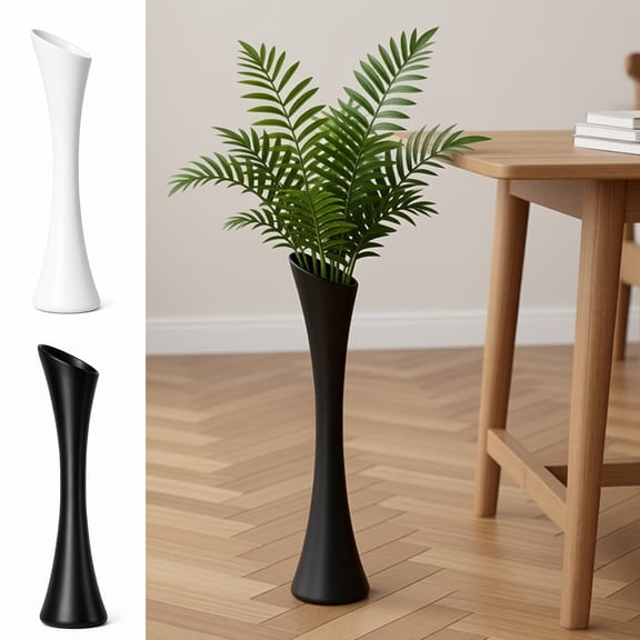 Plastic Plant Containers 49cm Black Plastic Vase for Flowers Tall Ceramic-Look Home Decor for Living Room Office Bedroom Table(1-Piece) Rkxzt
