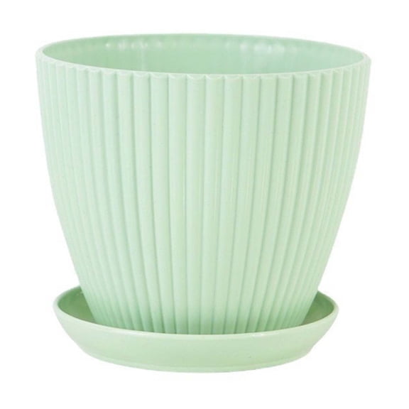 Plastic Plant Pot, Small Plant Pot, 3.5X3.1 In, Thickened Vertical Rib, Small Plastic Tray, Balcony Growing, Outdoor and Garden, Mint Green, 1 Pc Set