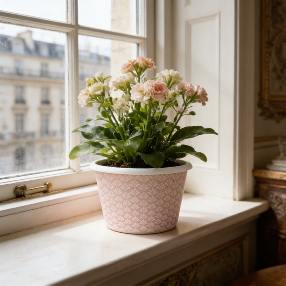 Plastic Planter,Baihua Series Faux Ceramic Flower Pot,Potted Plant Container For Home Balcony Courtyard Gardening Decoration,8.94x6.18x5.55 Inch,Pink