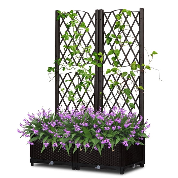Plastic Planter Box with Trellis Raised Garden Bed Outdoor Privacy Screen for Patio Balcony