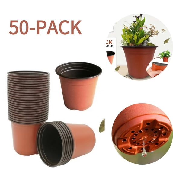 Plastic Planter Nursery Pots 4" Small (50pcs) Seedlings Flower Pots Container Seed Starting Pots for Plants (with 20 Drainage Hole)