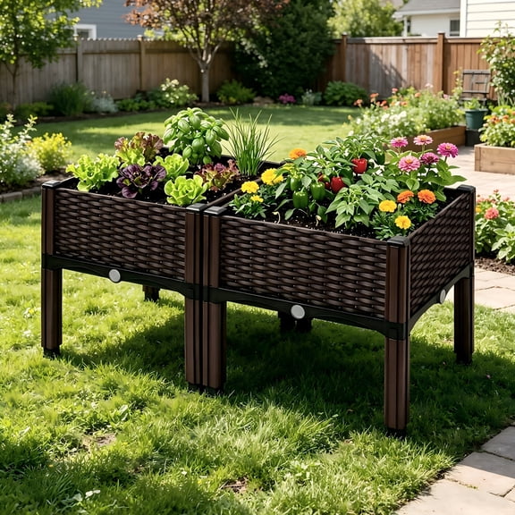 Plastic Planter Raised Beds, Elevated Box with Legs, Grow Vegetables Herbs Flowers, Indoor Outdoor for Balcony Fence