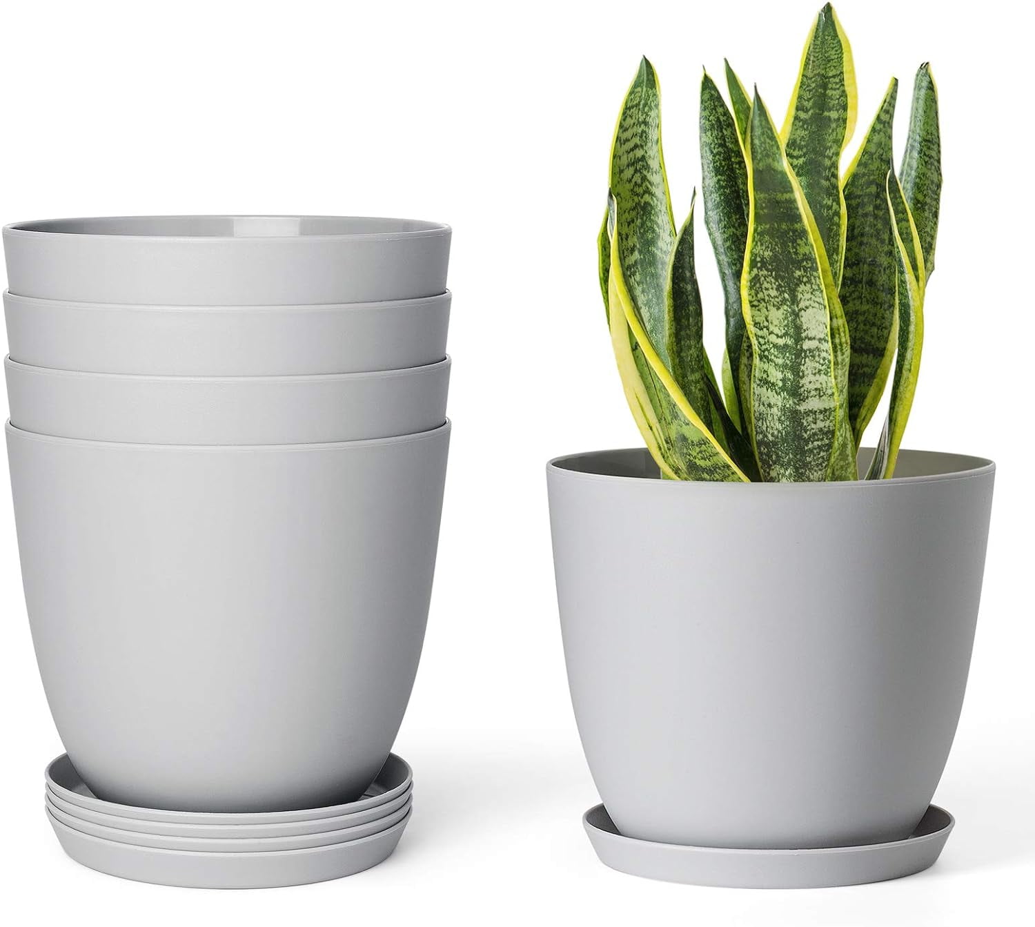 Plastic Planters with Saucers, Indoor Set of 5 Flower Plant Pots with ...