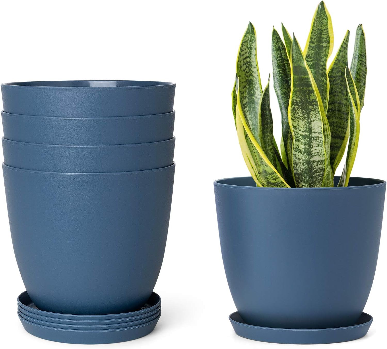 Plastic Planters with Saucers, Indoor Set of 5 Flower Plant Pots with ...