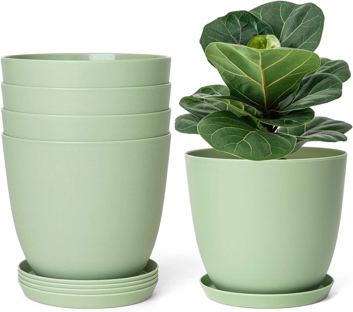 Plastic Planters with Saucers, Indoor Set of 5 Flower Plant Pots with ...