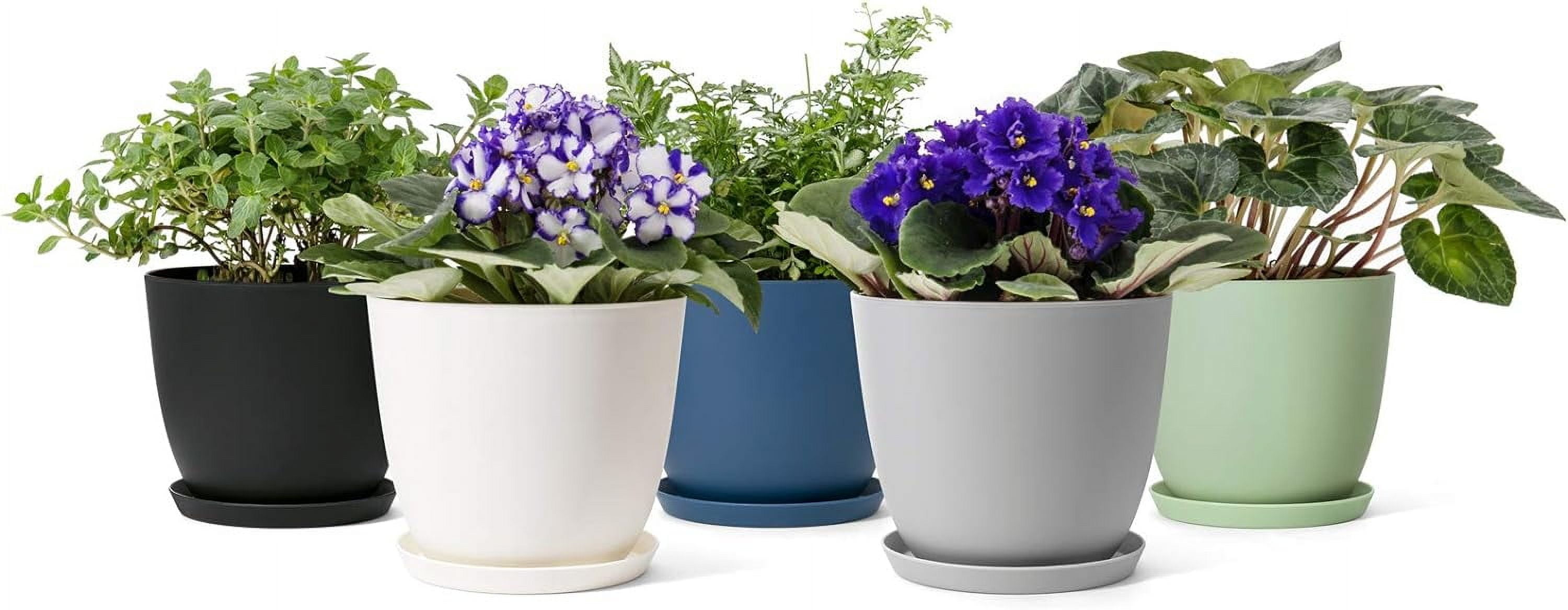 Plastic Planters with Saucers, Indoor Flower Plant Pots with Drainage ...