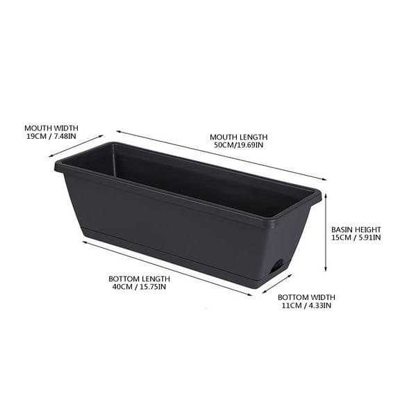 Plastic Plants Pot Black/Gray Rectangular Lip Flare Flat Base Round Drain Hole Simple Utility Fit Indoor Outdoor, Plants Pots Indoor