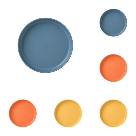 Plastic Plate,6PC Household Snack Small Dish of four pieces,dinner,dessert,salad,bread,party serving,wedding,Blue*2+Orange*2+Yellow*2,5.7*0.9 Inch