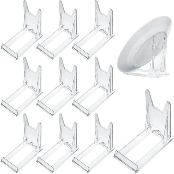 Plastic Plate Stands, Boriyuan 12 Pcs Plastic Plate Holders, Clear Photo Stand Easels, Display Stands, Adjustable Picture Cards Plate Stand Holders for Home Office Festival Party Display Dish Rack