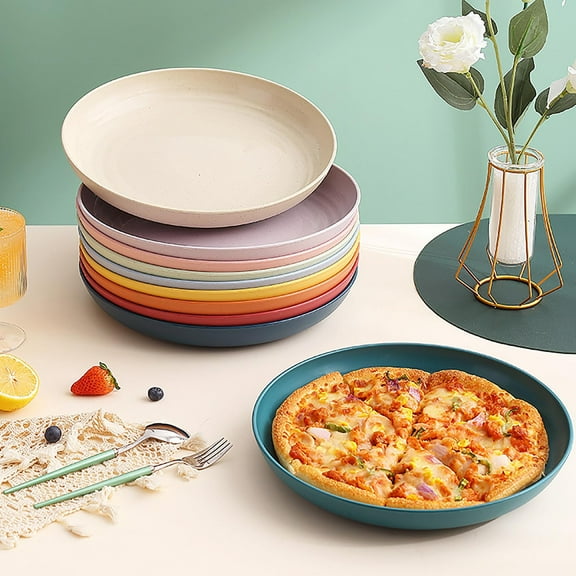 Plastic Plate Tray, Water-resistant Household Serving Dish for Snacks and Salad, Non-slip Bottom Round Tableware for Dining and Kitchen Use, Topliu