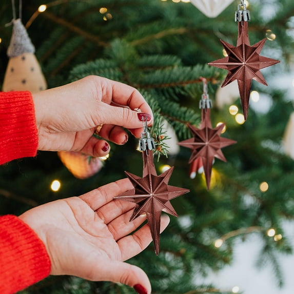 Plastic Plated 8-Point Star Christmas Tree Ornaments Set of 12 Hanging Decorations for HomeParty