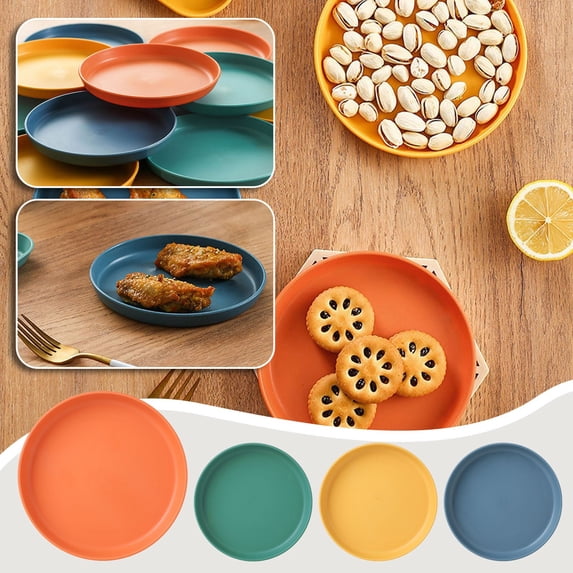 Plastic Plates - 5.71Inch Small Plates Macaron Color Round Plates Reusable & Washable Salad/Dessert/Appetizer/Small Cake Plates for Party,Weddings,Events & Gathering(Yellow)