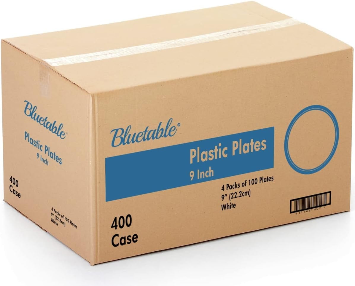 Plastic Plates Bulk 9 Inch (400 Case) White Disposable Dinner Plates, Every Day  Microwaveable Platos Desechables