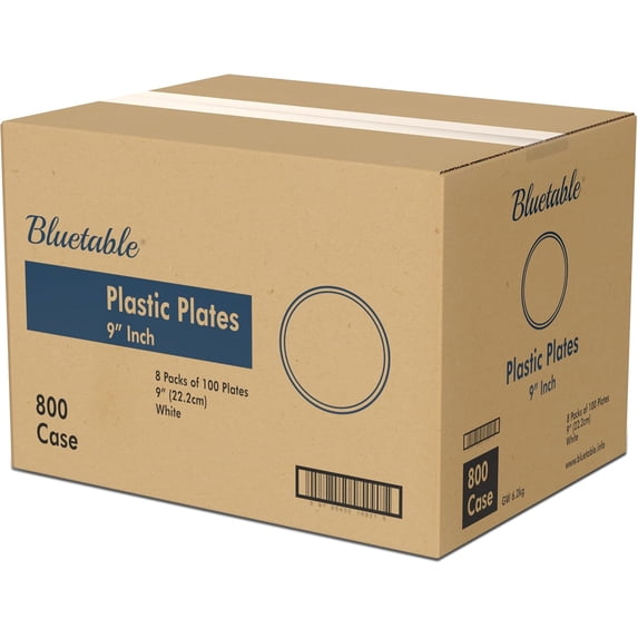 Plastic Plates Bulk 9 Inch (800 Case) White Disposable Dinner Plates, Every Day Microwaveable Platos Desechables