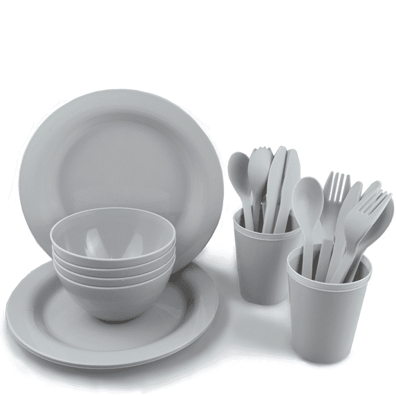 Plastic Plates College Dorm Room Essentials Dishes Set Camping Plates and Bowls Dishes Set Dinnerware Accessories Mess Kit-Microwaveoven Safe BPA-Free with Mesh Bag-24PCS