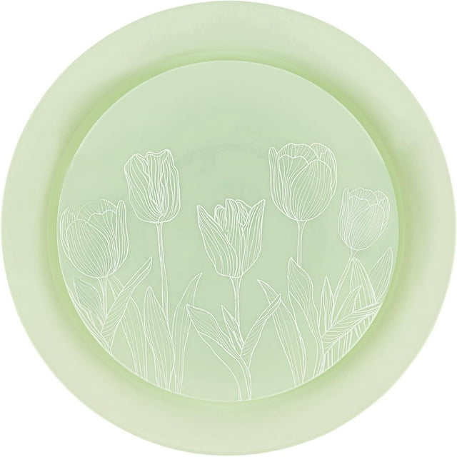 PLASTICPRO Elegant Plastic Dinner Plates Set Green White Tulip Plastic Silverware, 128 Pack