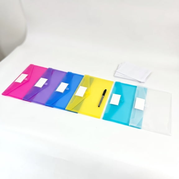 Plastic Pocket Folder, Clear Folder, File Folders Letter Size, Label Holder, 13X9 Inch Waterproof 1Pc Document Pouch for Desk Sorting, Class Handout Organization and Home Office