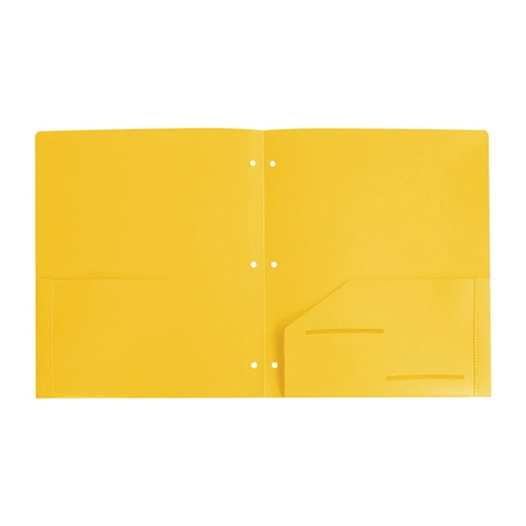Plastic Pocket Folders 3 Hole Punched with 2 Pockets, Hold Letter Size Paper, Pocket Folders with Business Card Holder,Two Pocket Folder,Student Office Supplies,Back to School Supplies,Yellow