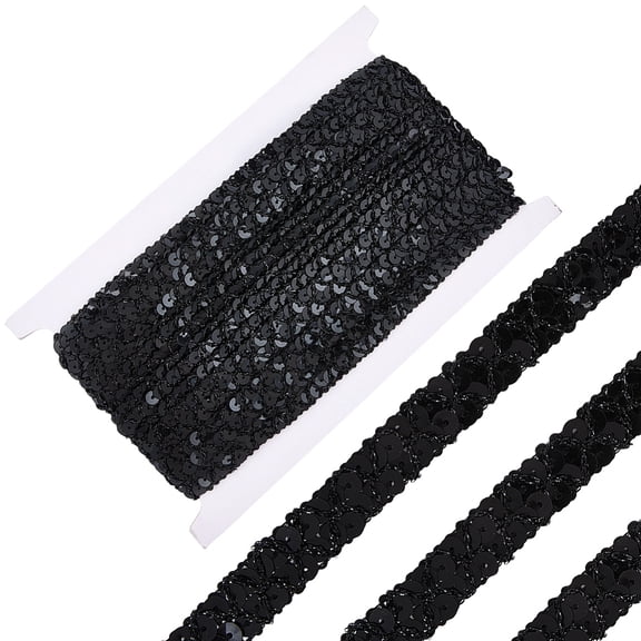 Plastic Polyester Paillette Beads Sequins Beads Ornament Accessories 2 Rows Paillette Roll Flat Round Black 15mm 13m/pc for DIY