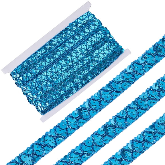 Plastic Polyester Paillette Beads Sequins Beads Ornament Accessories 2 Rows Paillette Roll Flat Round Deep Sky Blue 15mm 13m/pc