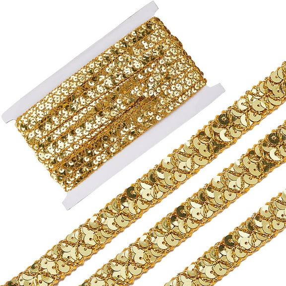 Plastic & Polyester Paillette Beads Sequins Beads Ornament Accessories 2 Rows Paillette Roll Flat Round Gold 15mm 13m/pc