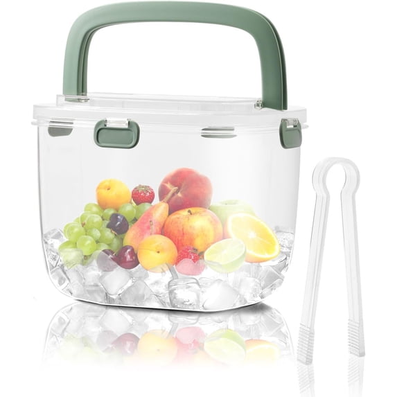 Plastic Portable Clear Ice Cube Storage Bin with Lid and Tong for Freezer