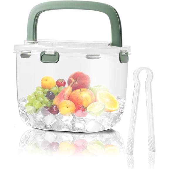 Plastic Portable Clear Ice Cube Storage Bin with Lid and Tong for Freezer