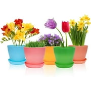 Plastic Pots for Plants，Topboutique 8 Pack 4" Multicolored Plastic Flower Plant Pots，Colorful Flower Plant Thickened Seedlings Nursery Pot Planter with Saucer Pallet