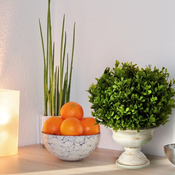 Plastic Potted Spring Boxwood Ball In Urn 11"